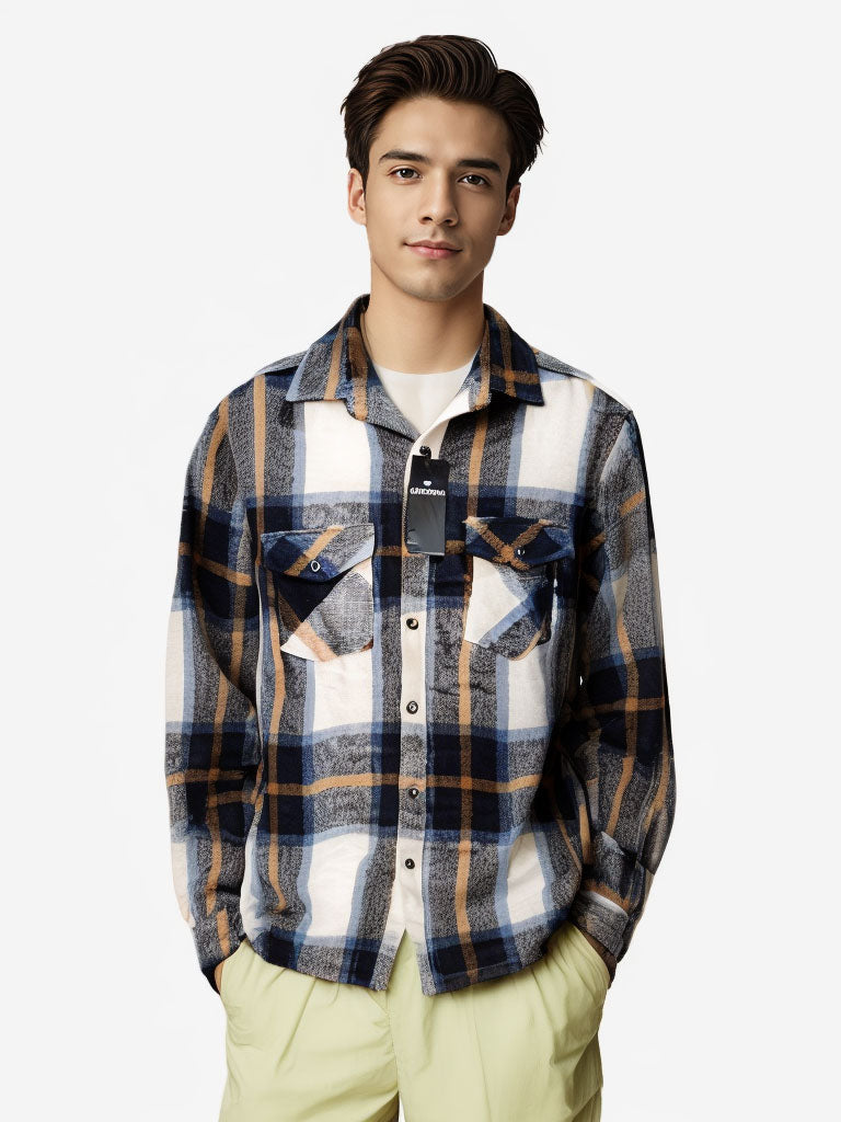 Camisa A Cuadros De Manga Larga Y Gruesa De Moda Masculina