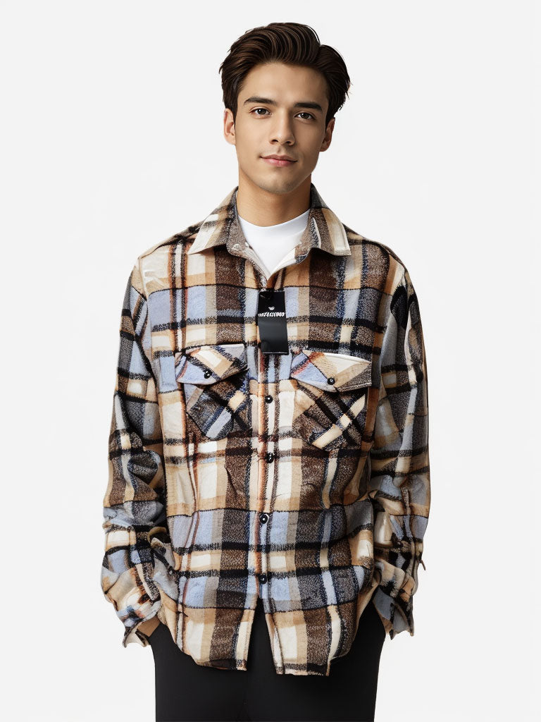 Camisa A Cuadros De Manga Larga Y Gruesa De Moda Masculina