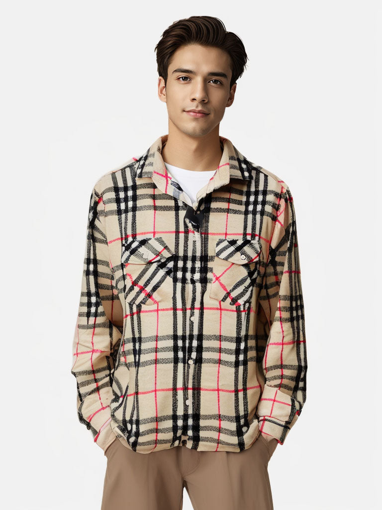 Camisa A Cuadros De Manga Larga Y Gruesa De Moda Masculina