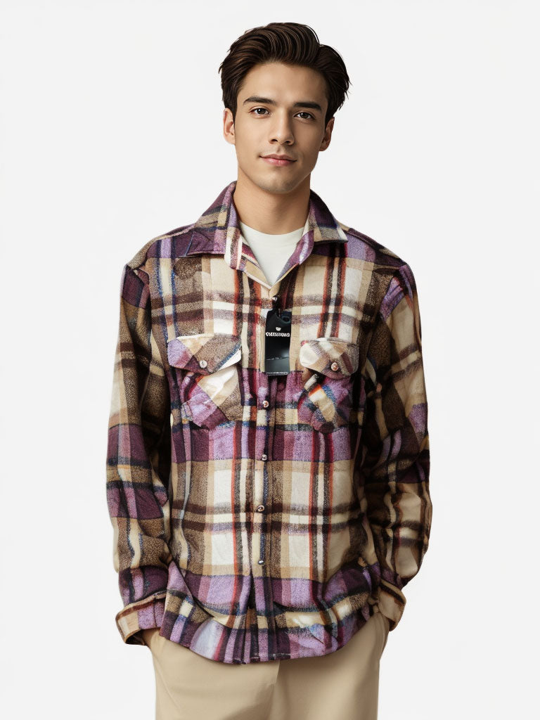 Camisa A Cuadros De Manga Larga Y Gruesa De Moda Masculina