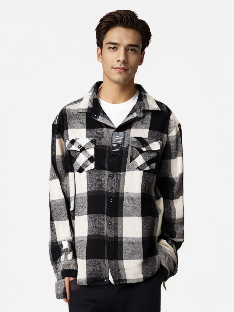 Camisa A Cuadros De Manga Larga Y Gruesa De Moda Masculina