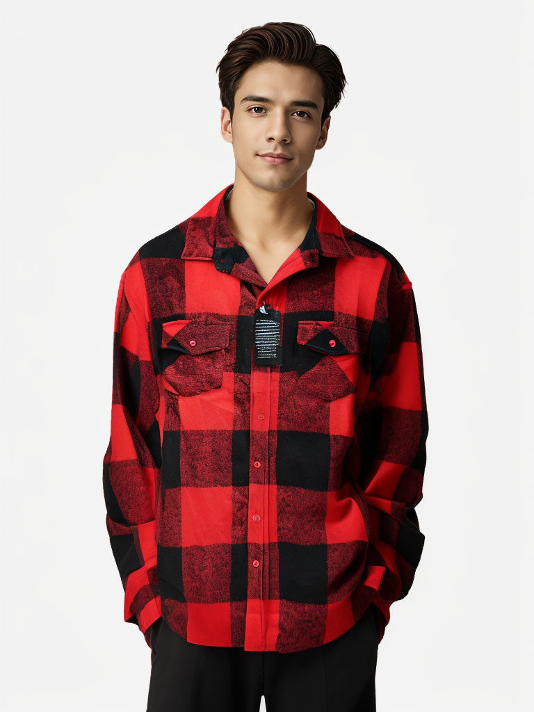Camisa A Cuadros De Manga Larga Y Gruesa De Moda Masculina