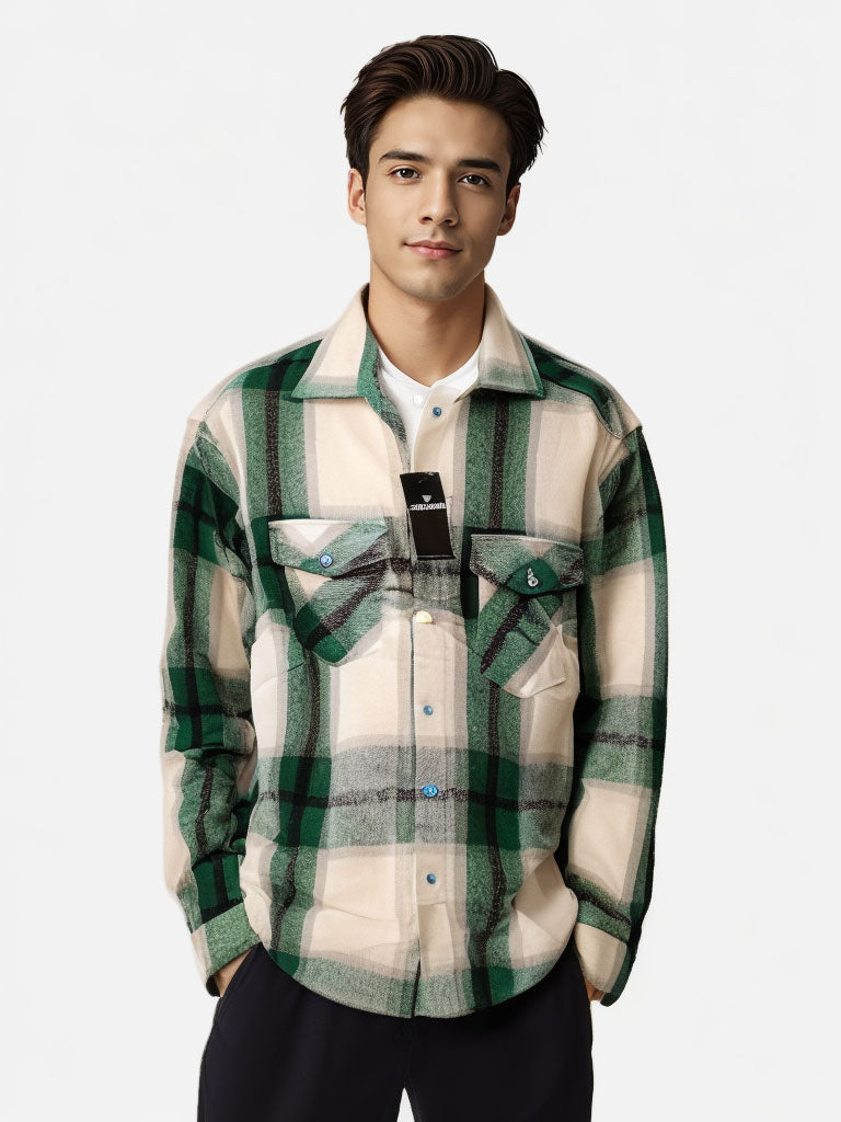 Camisa A Cuadros De Manga Larga Y Gruesa De Moda Masculina