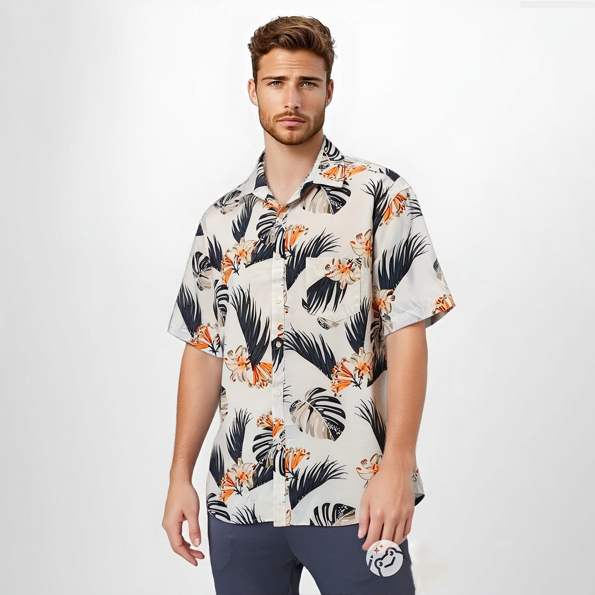 Moda Casual Hawaii Beach Print Camisa Hombre