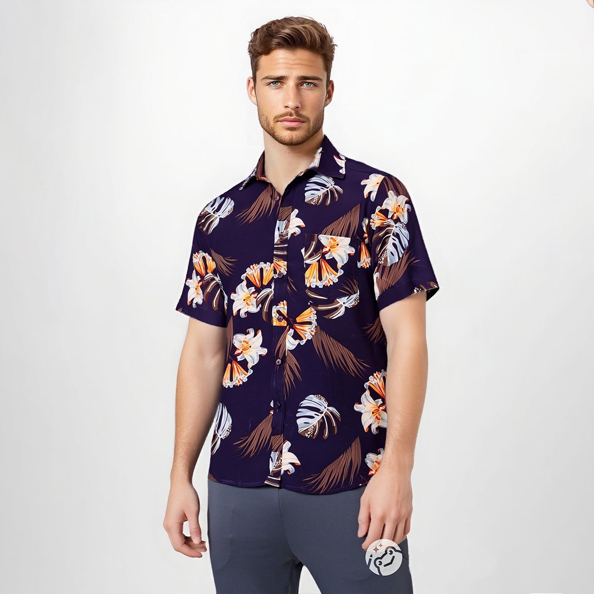 Moda Casual Hawaii Beach Print Camisa Hombre