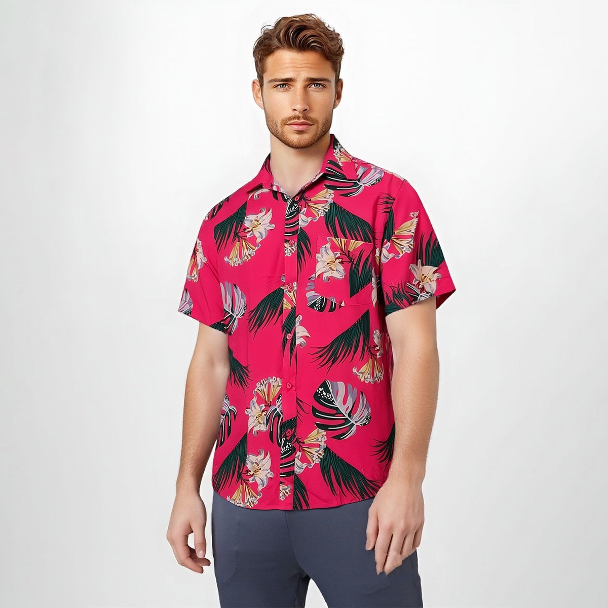 Moda Casual Hawaii Beach Print Camisa Hombre