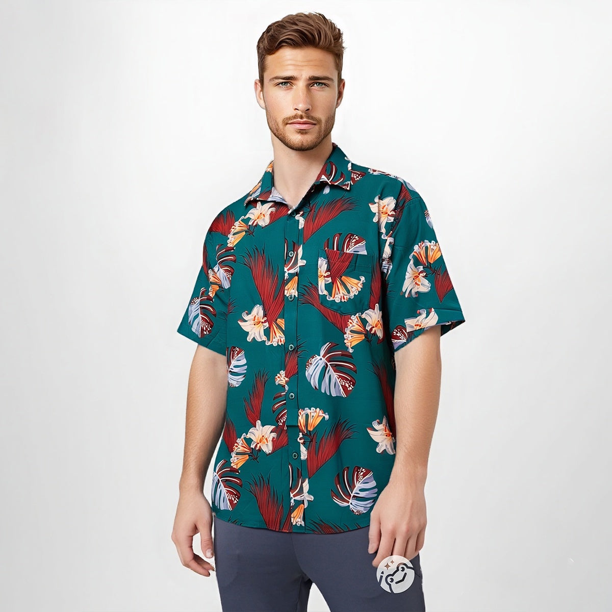 Moda Casual Hawaii Beach Print Camisa Hombre