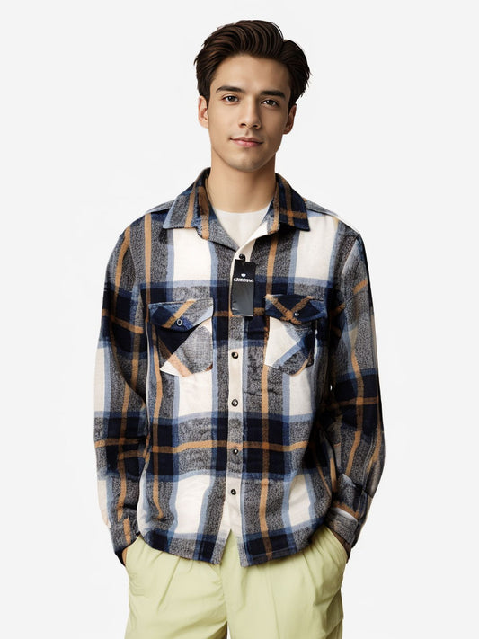 Camisa A Cuadros De Manga Larga Y Gruesa De Moda Masculina
